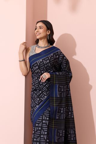 Black Odissa Pure Cotton Ikat Saree image number