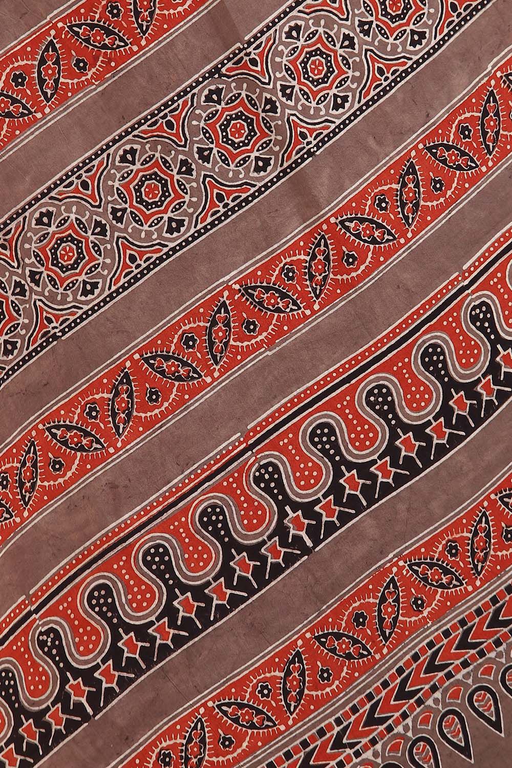 Brown Pure Cotton Ajrakh Printed Saree image number null