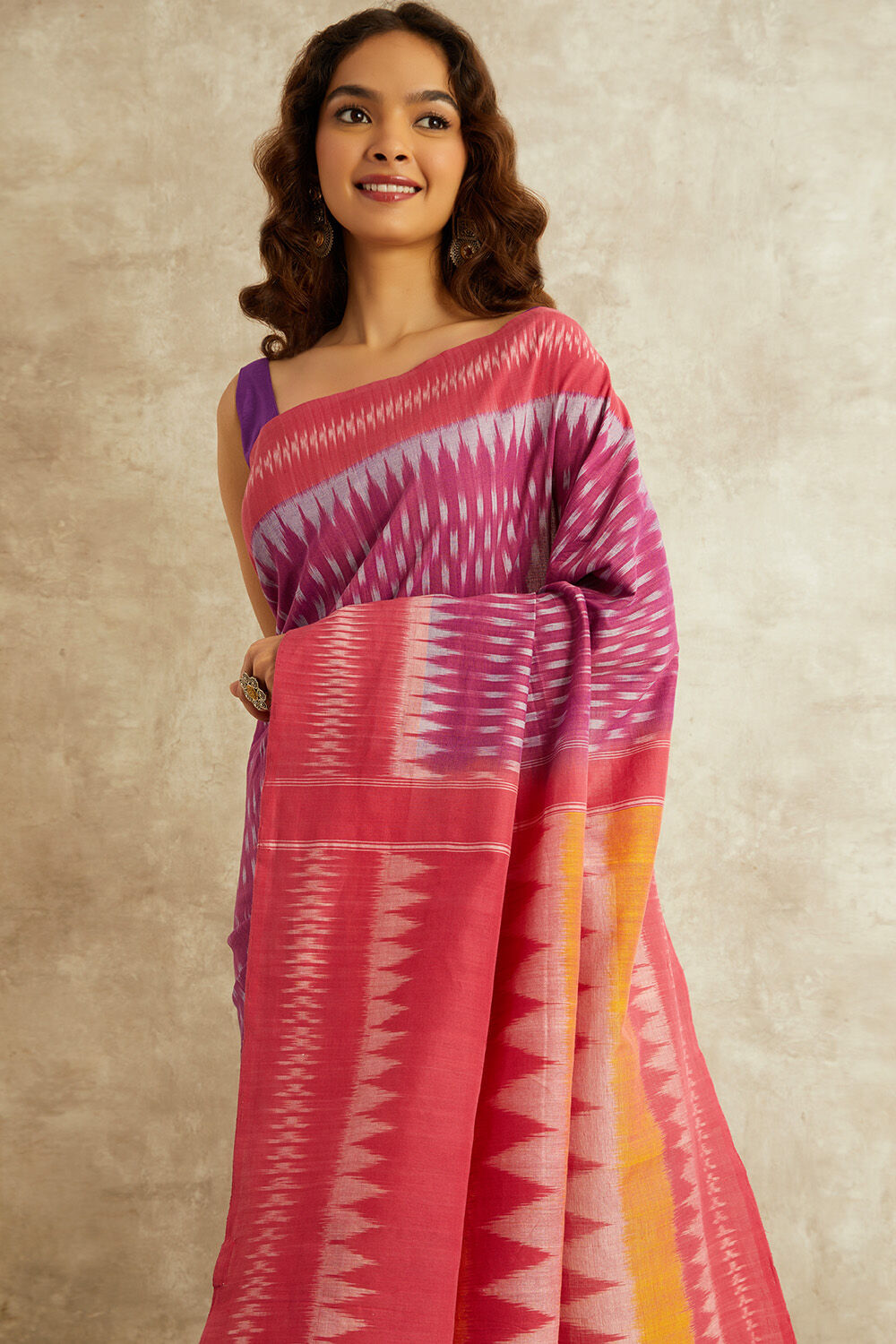 Violet Ikat Pure Cotton Pochampalli Saree image number null