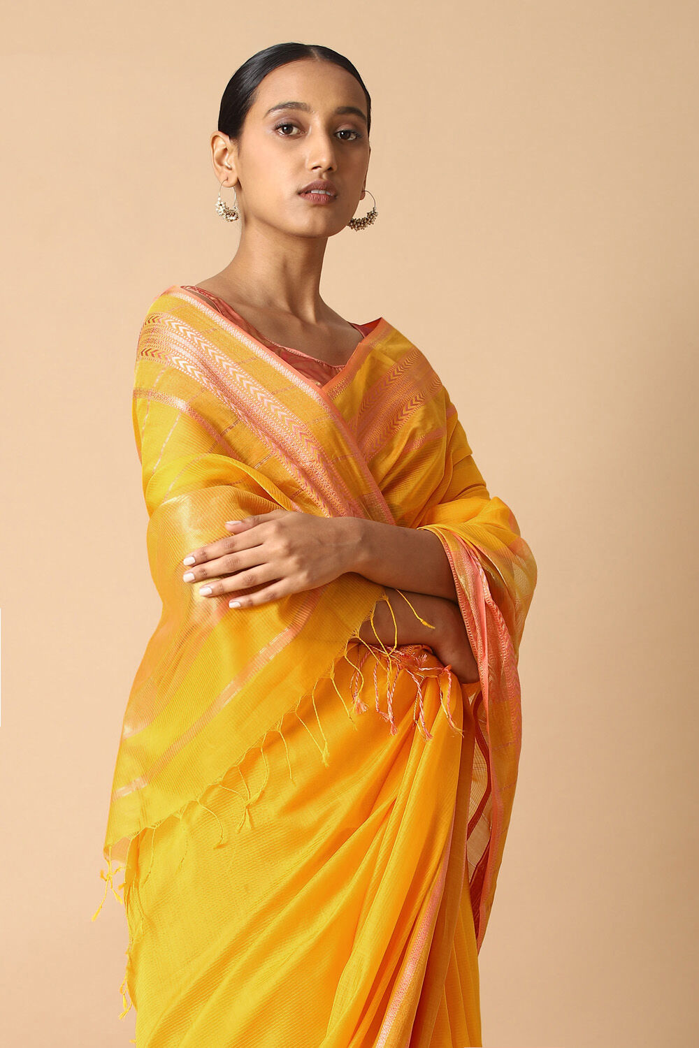 Yellow Pure Silk Cotton Maheswari Saree image number null