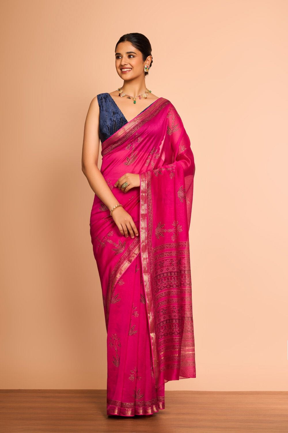 Pink Rajasthan Pure Silk Cotton Printed Sanganeri Saree image number null