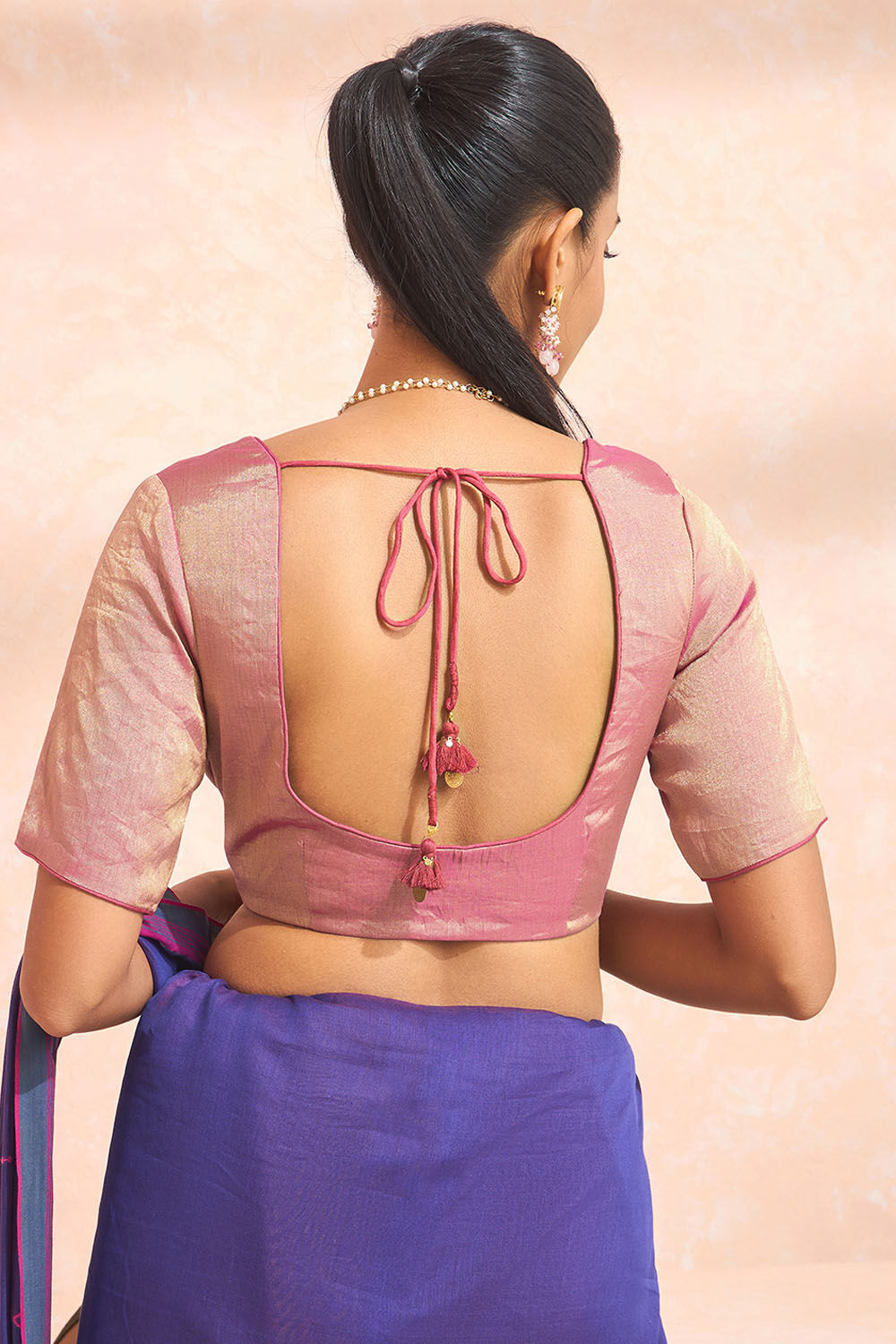 Pink Woven Metalised Cotton Blouse image number null