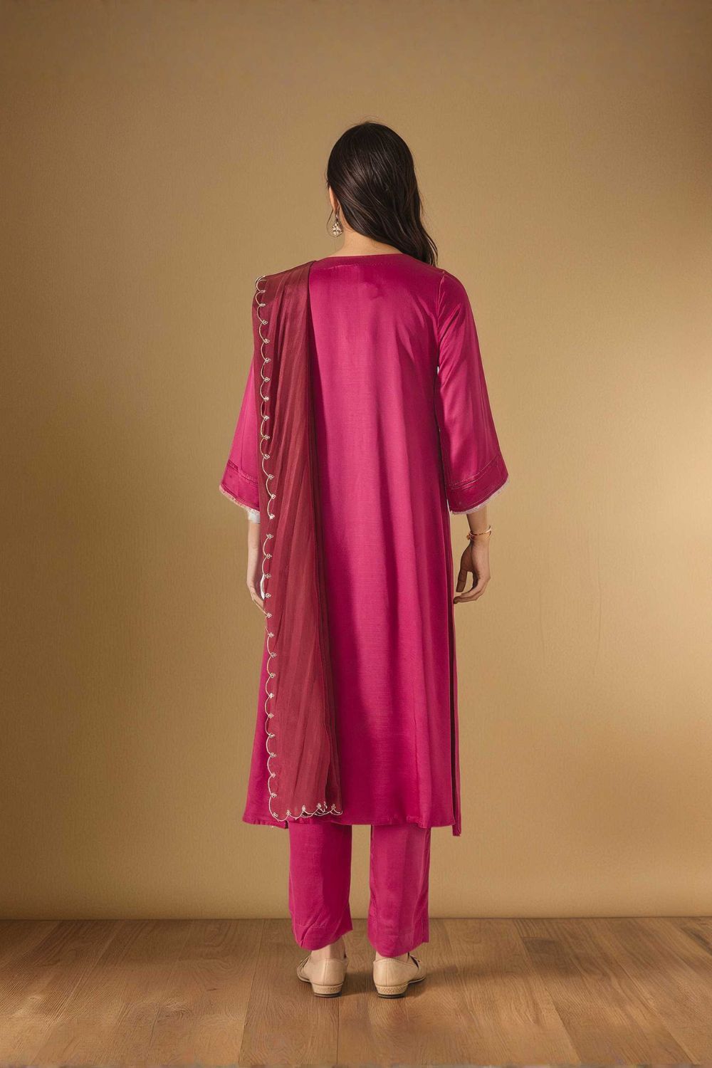 Dark Pink Embroidered Pure Viscose Kurta Set image number null