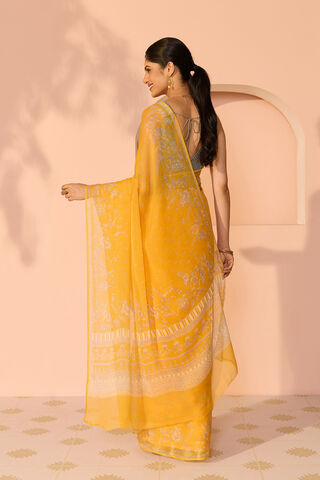Yellow Screen Printed Viscose Chiffon Saree thumbnail image number null
