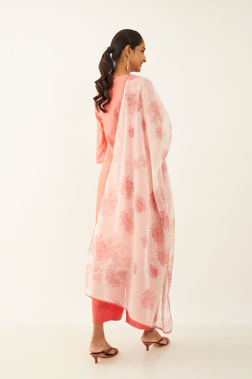 Orange Pure Silk Cotton Embroidered Kurta Set image number null