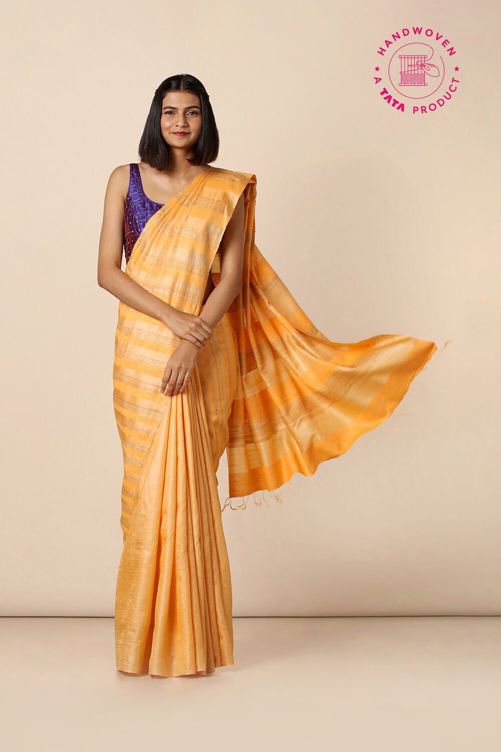 Orange Pure Tussar Silk Woven Saree image number null