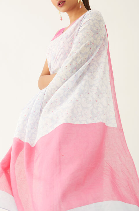 Blue Pure Cotton Mulmul Printed Saree