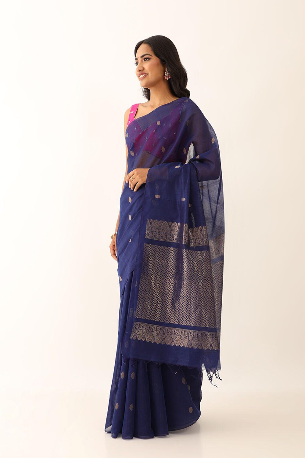 Dark Blue Pure Silk Cotton Woven South Saree image number null