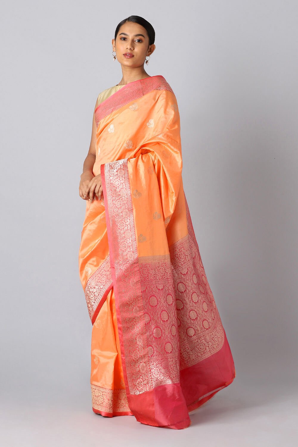 Light Orange Pure Silk Banarasi Saree image number null