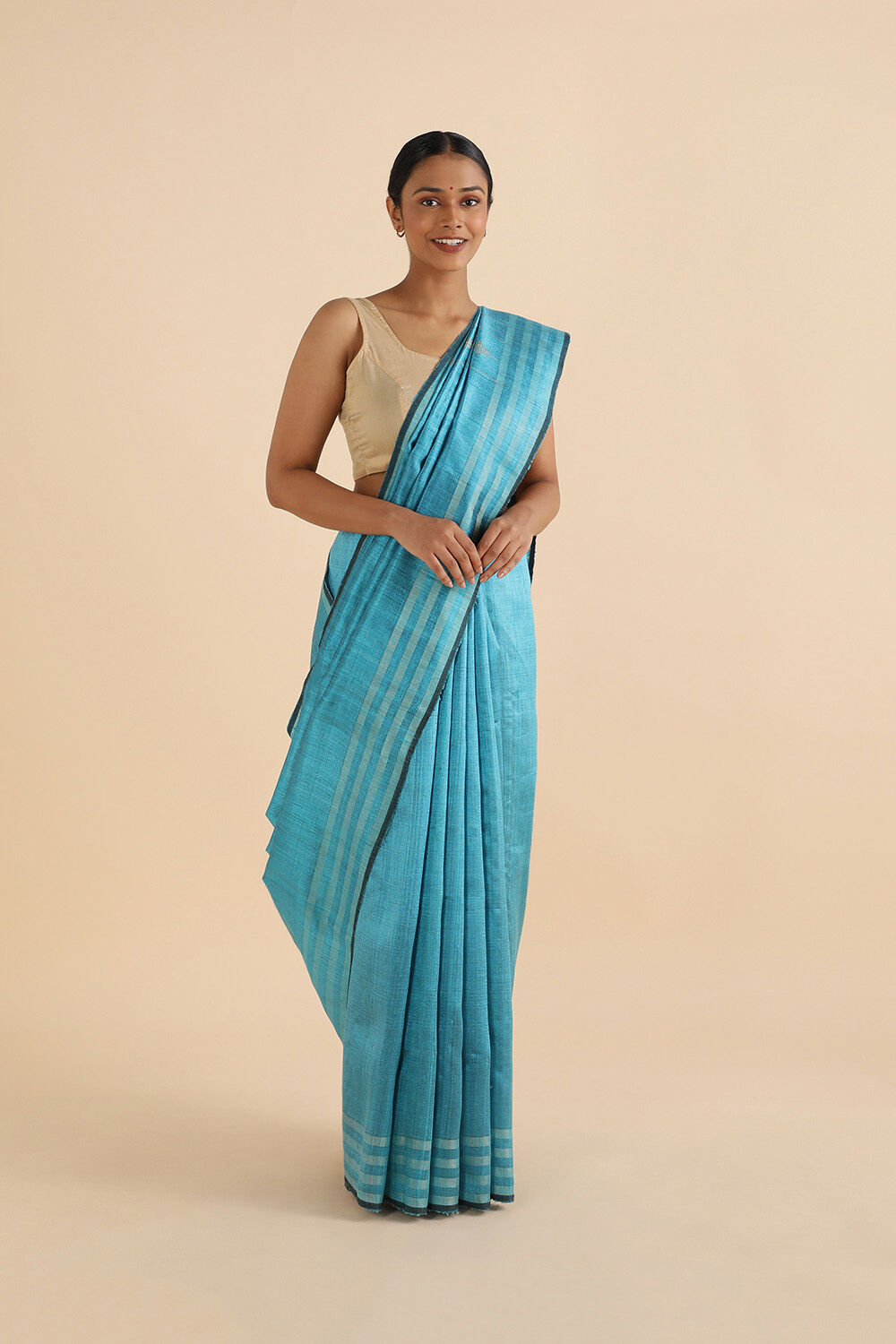 Light Blue Pure Tussar Silk Bhagalpuri Saree image number null