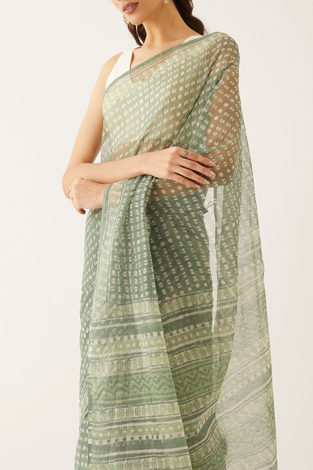 Light Green Pure Kota Bagru Printed Saree image number null