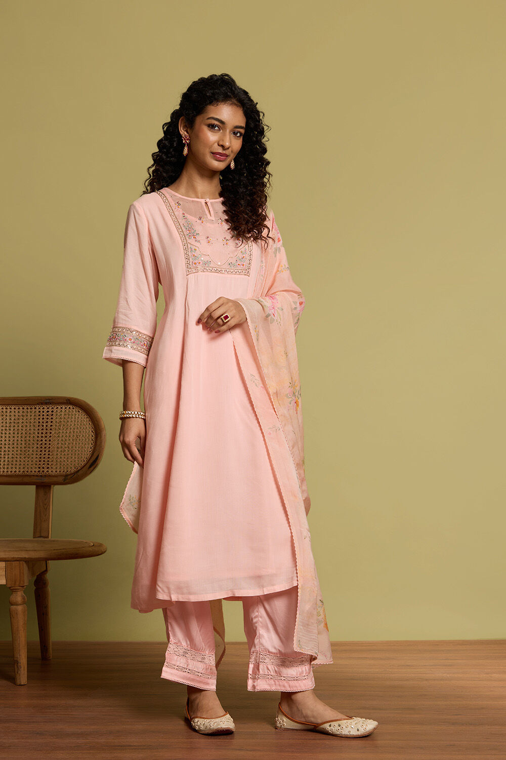 Light Pink Viscose Embroidered Kurta Set image number null