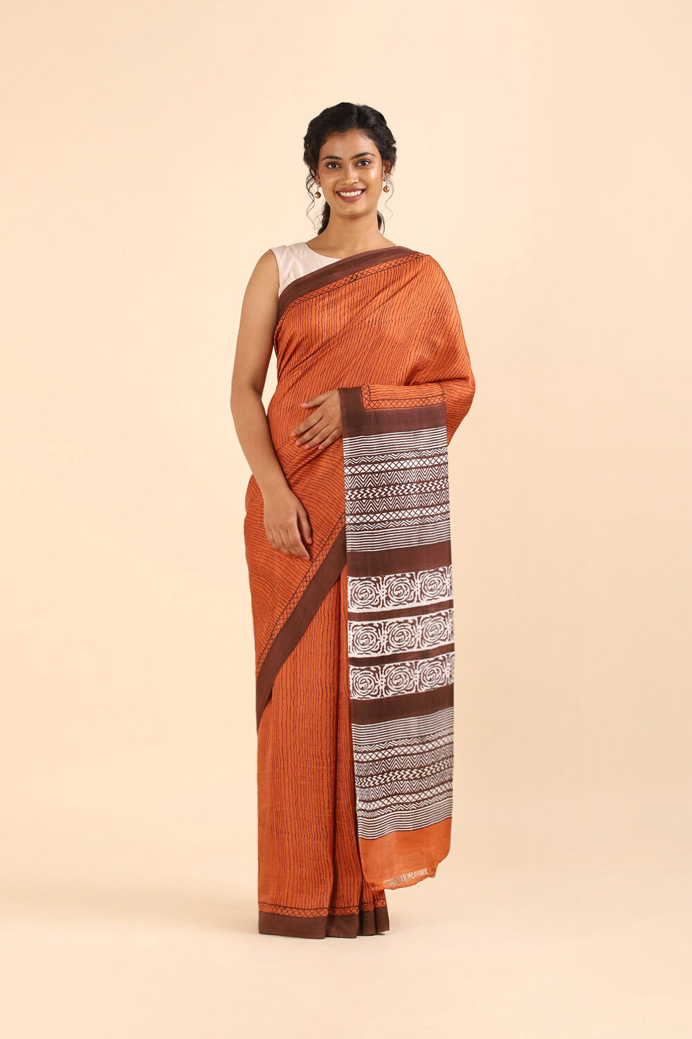 Dark Orange Pure Silk Printed Saree image number null