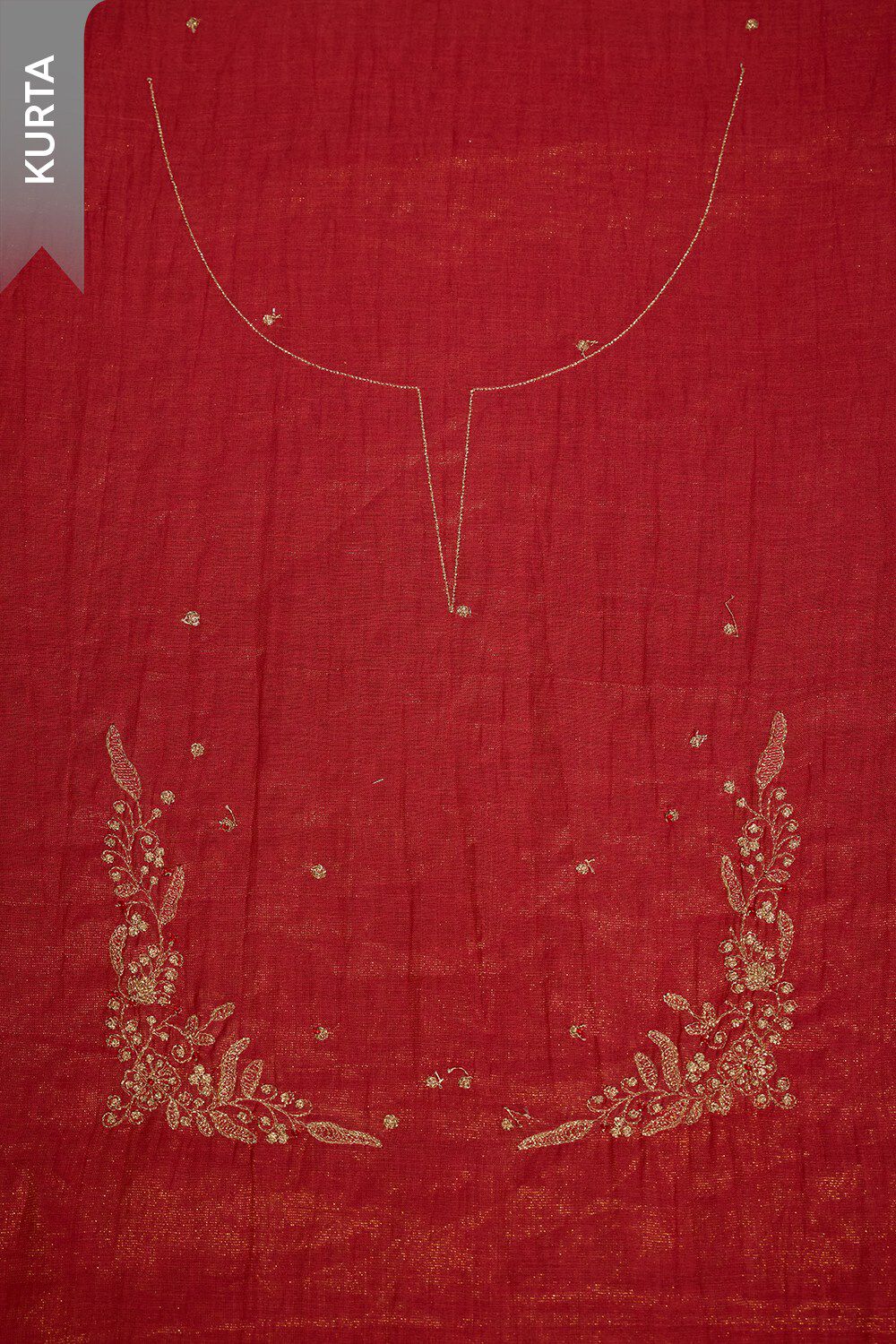 Red Pure Tissue Cotton Embroidered Unstitched Suit Set image number null