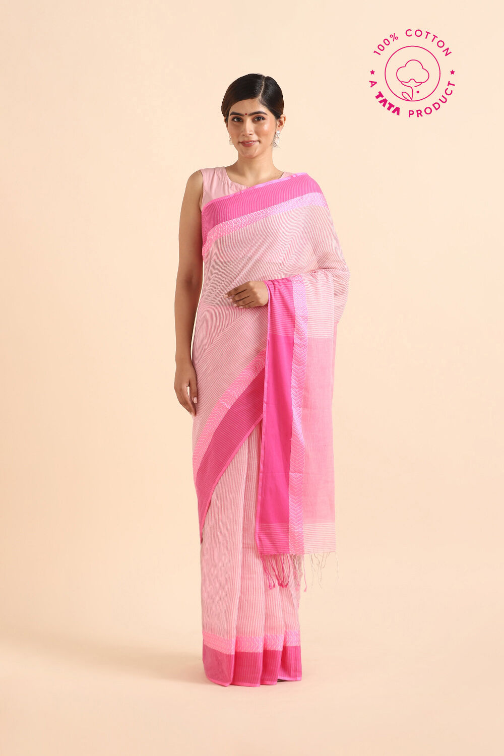 Light Pure Pink Cotton Bengal Saree image number null