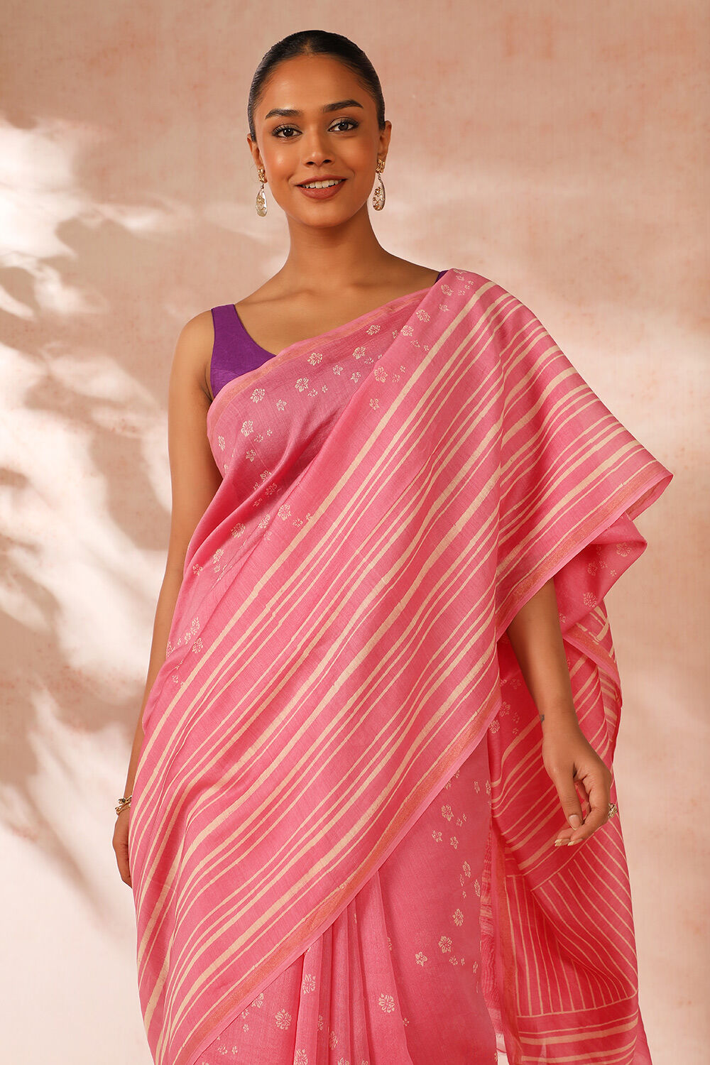Pink Block Printed Pure Silk Cotton Chanderi Saree image number null