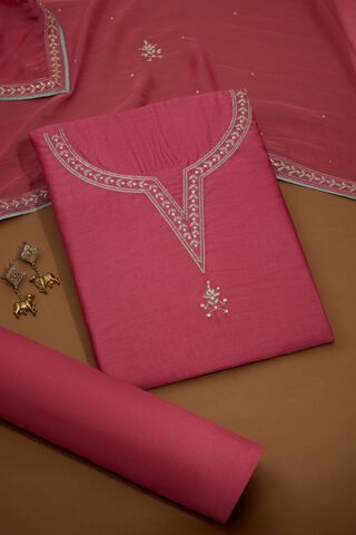 Pink Embroidered Pure Silk Cotton Unstitched Suit Set image number
