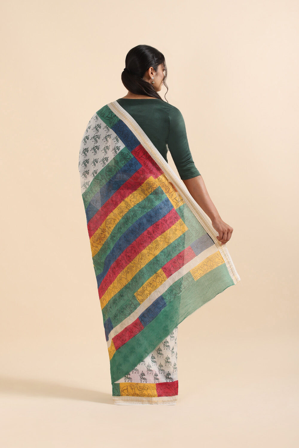 Off White Pure Silk Cotton Sanganeri Printed Saree image number null