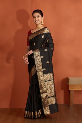 Black Silk Viscose Kadwa Banaras Inspired Design Saree thumbnail image number null