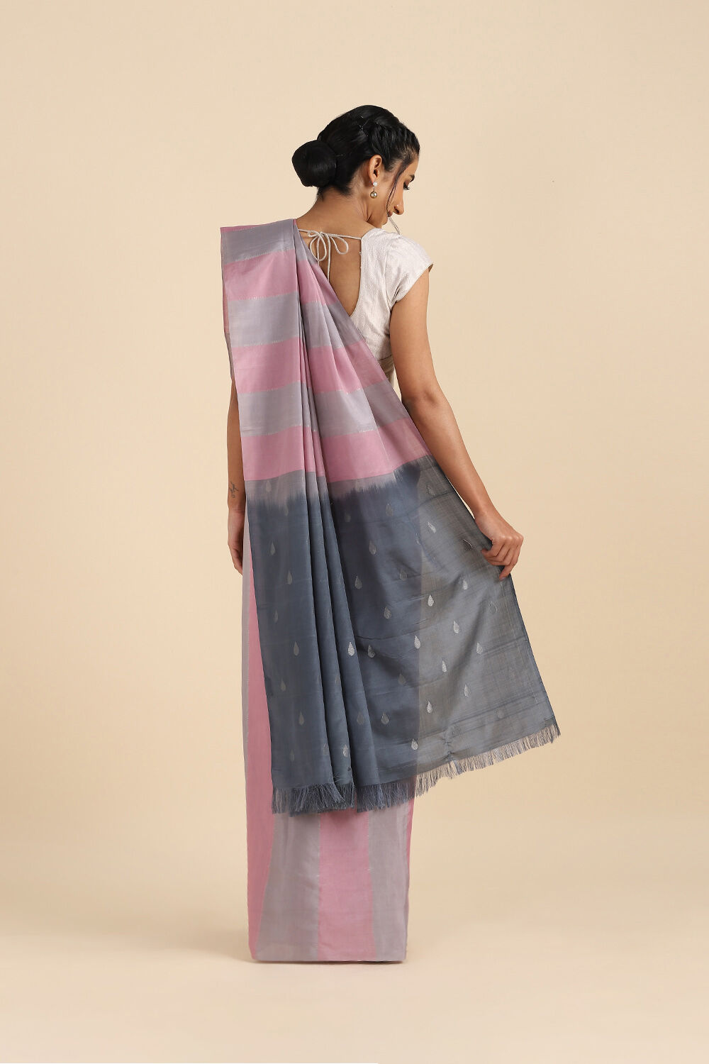 Light Pink Pure Silk Tencel South Saree image number null