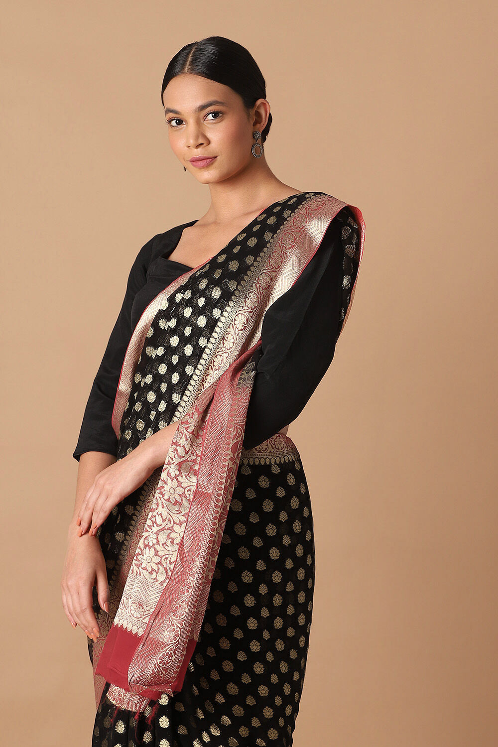 Black Viscose Pure Georgette Banarasi Saree image number null
