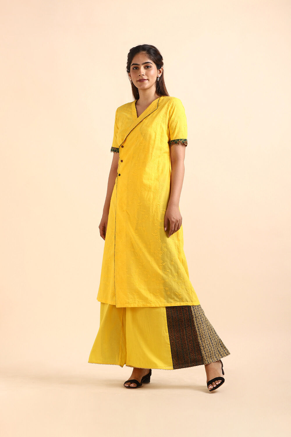 Dark Yellow Embroidered Cotton Kurta Set image number null
