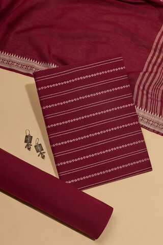 Purple Woven Pure Cotton Unstitched Suit Set image number