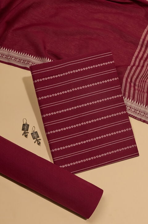 Purple Woven Pure Cotton Unstitched Suit Set