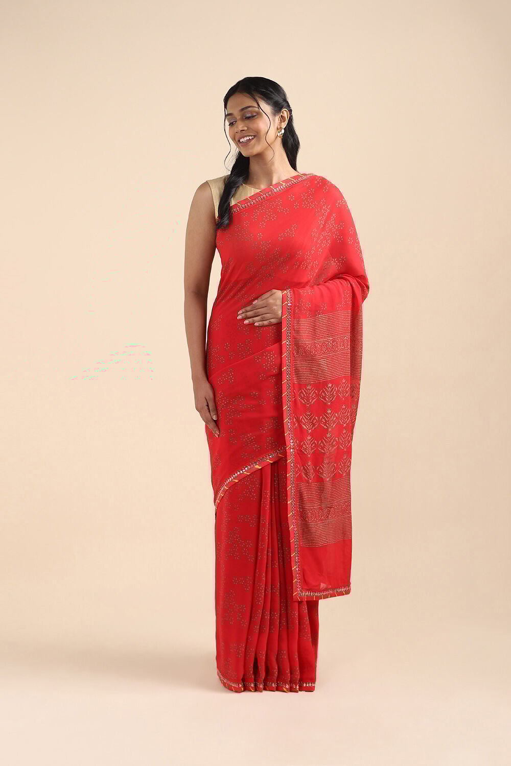 Red Viscose Printed Saree image number null
