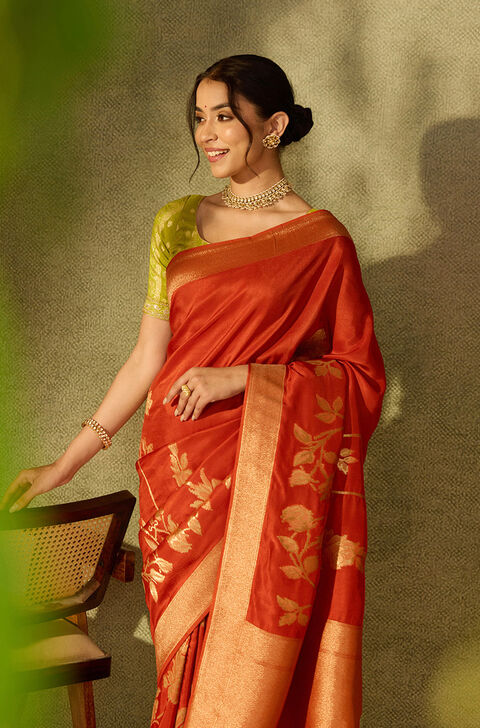 Orange Pure Viscose Woven Saree