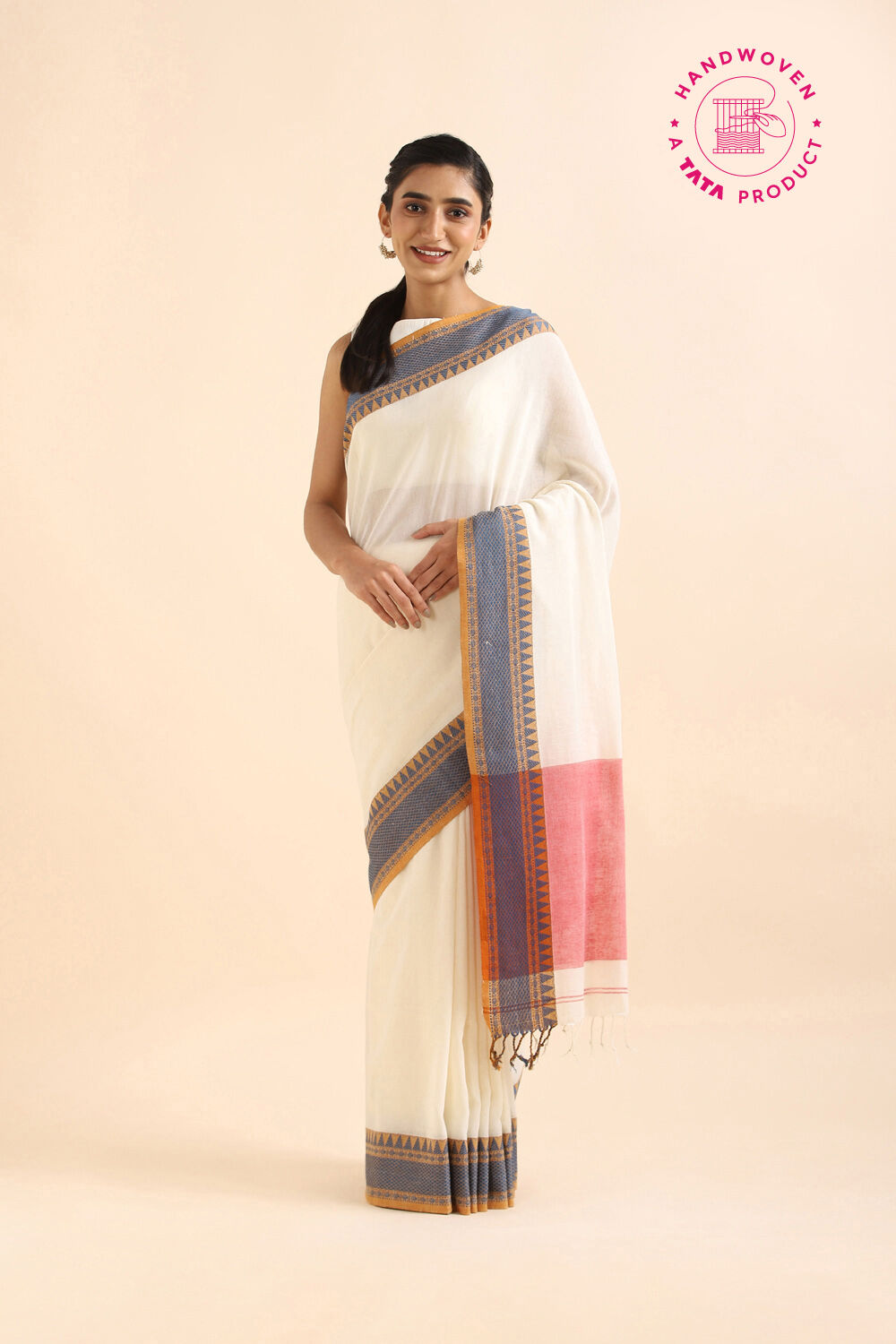 Off Pure White Cotton Bengal Saree image number null