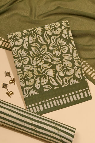 Light Green Pure Cotton Batik Unstitched Suit Set image number