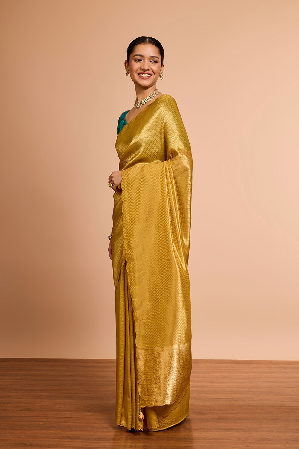 Yellow Woven Viscose Tissue Saree image number null