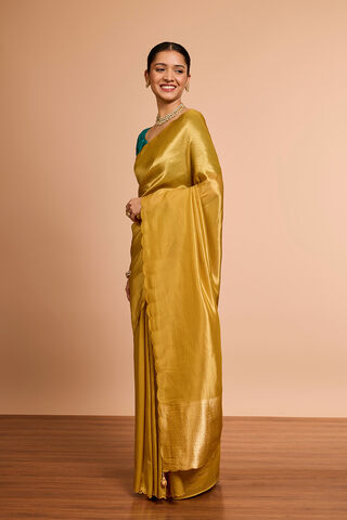 Yellow Woven Viscose Tissue Saree thumbnail image number null