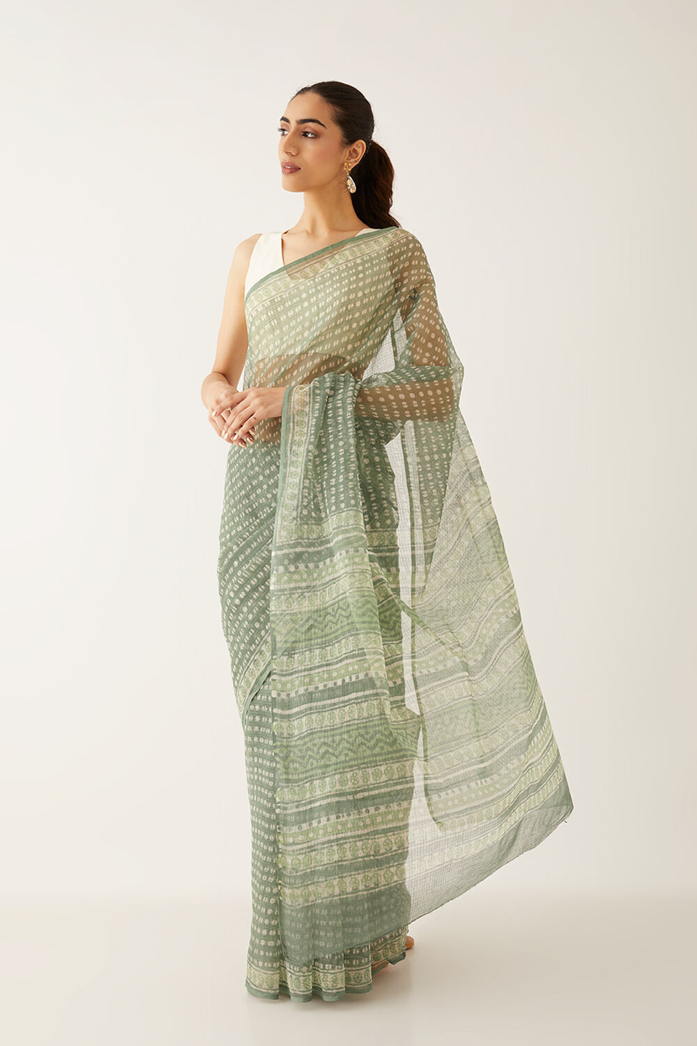 Light Green Pure Kota Bagru Printed Saree image number null