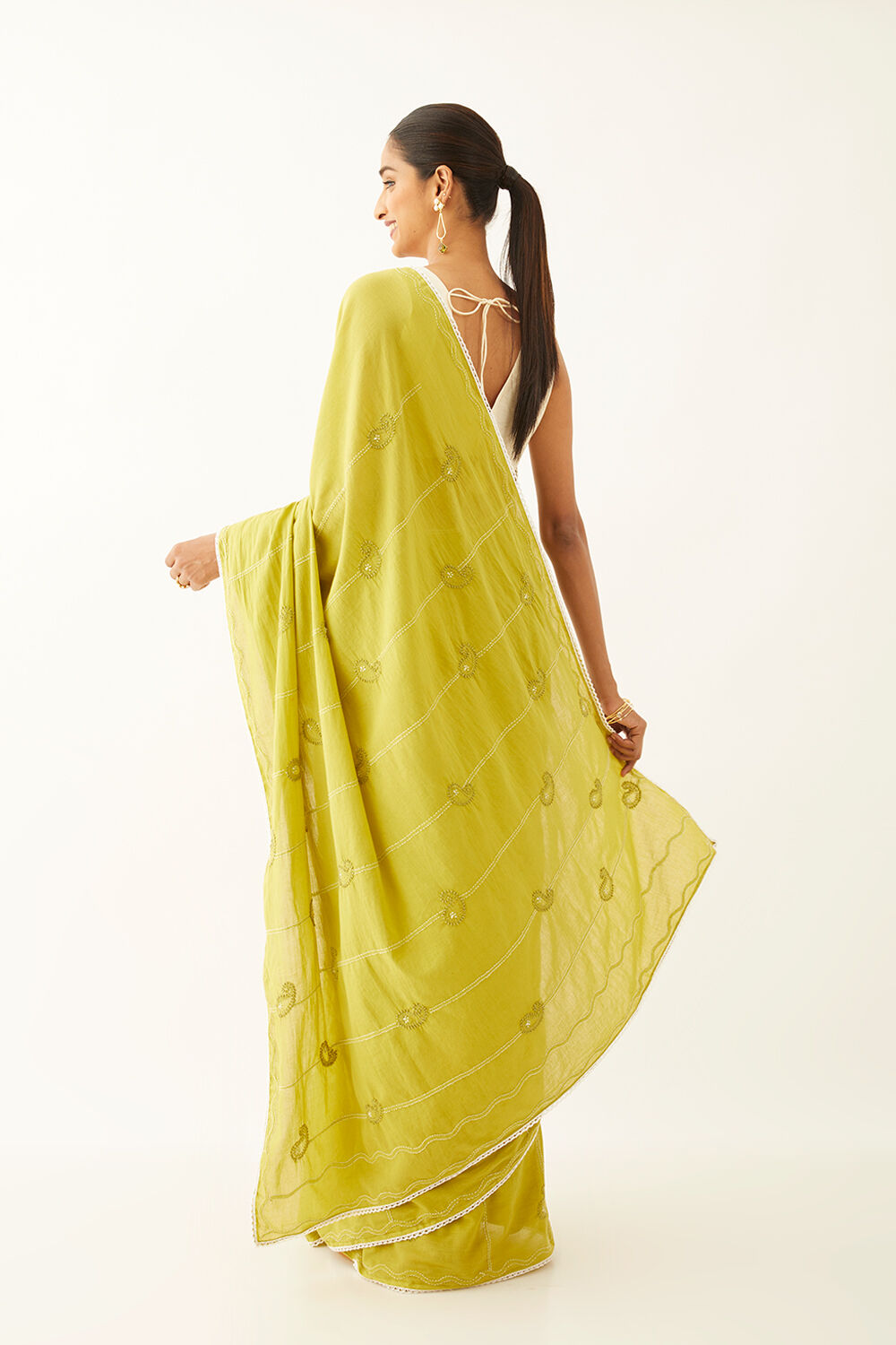 Green Pure Cotton Chikankari Saree image number null
