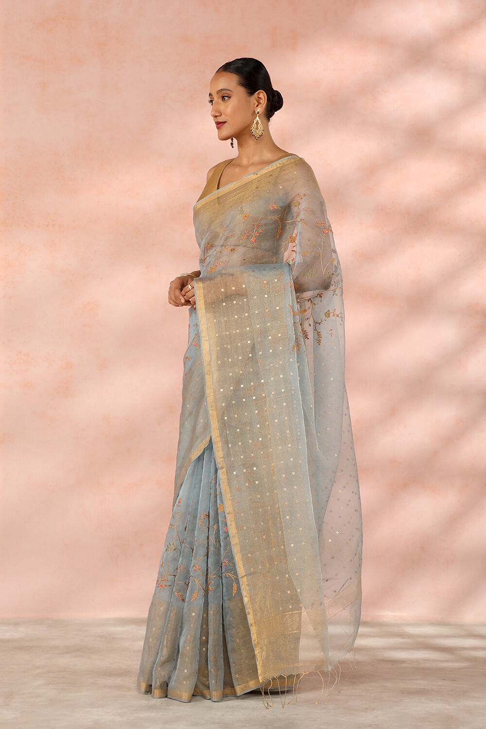 Grey Contemporary Pure Tissue Organza Embroidery Saree image number null