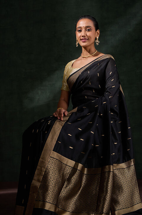 Black Silk Viscose Cutwork Saree