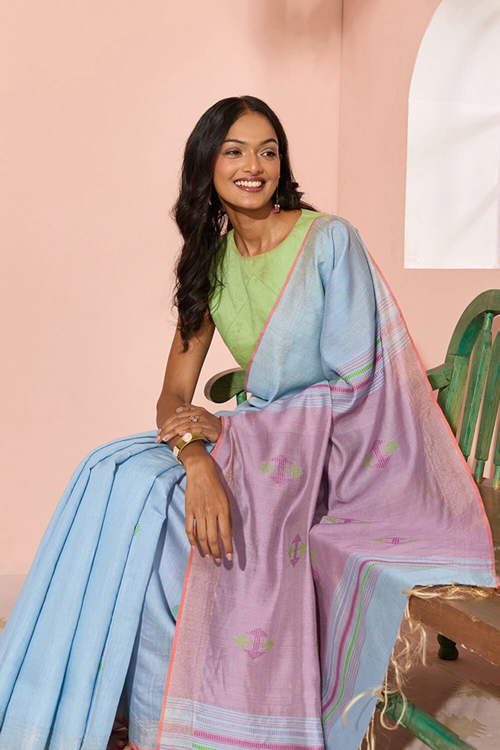 Light Blue Woven Silk Viscose Bhagalpur Saree image number null