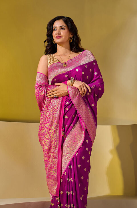 Purple Woven Viscose Crepe Saree