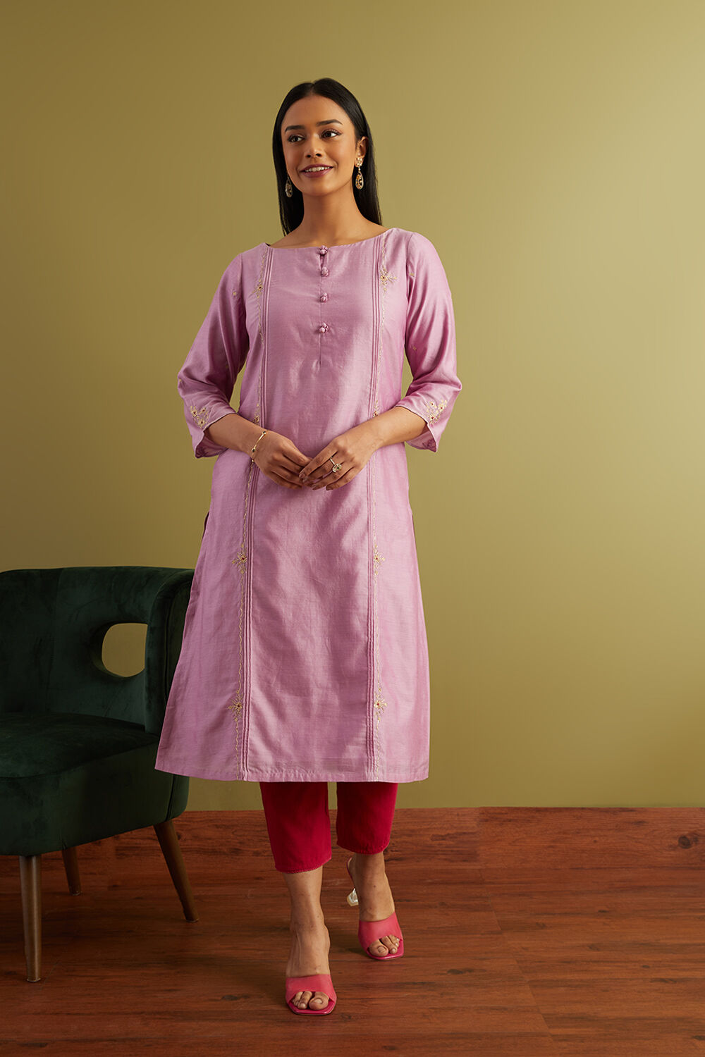 Purple Pure Silk Cotton Gotta Patti Kurta image number null