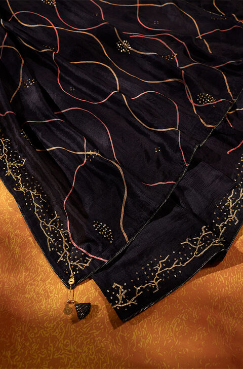 Black Hand Painted Silk Saree