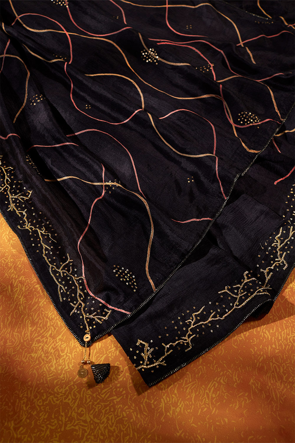 Black Hand Painted Silk Saree image number null