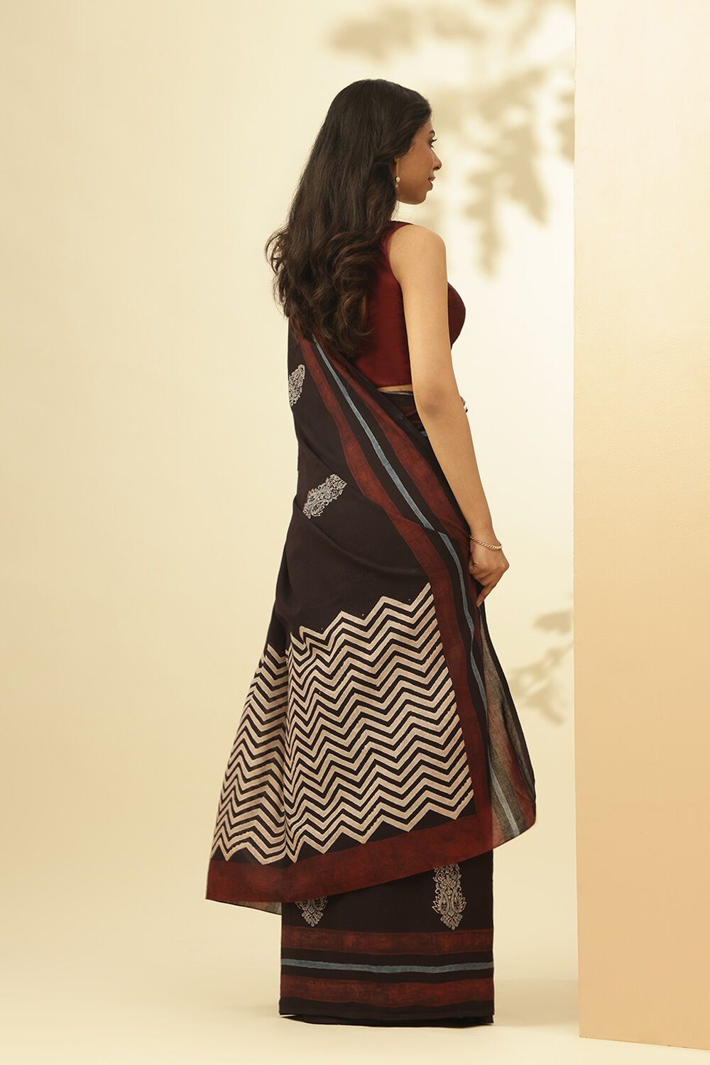 Black Gujarat Pure Cotton Ajrakh Saree image number null