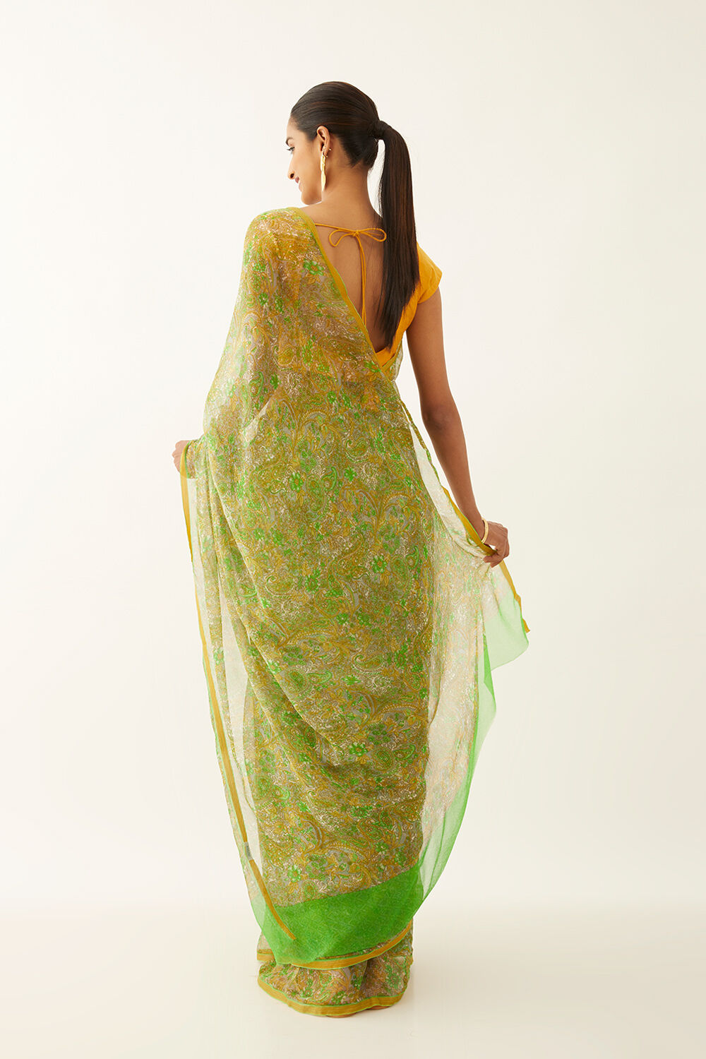 Light Green Viscose Chiffon Printed Saree image number null