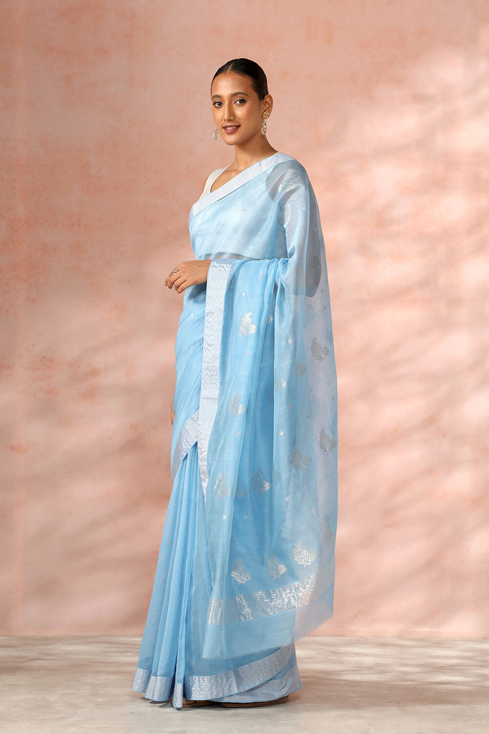 Light Blue Chanderi Pure Silk Cotton Woven Saree image number null