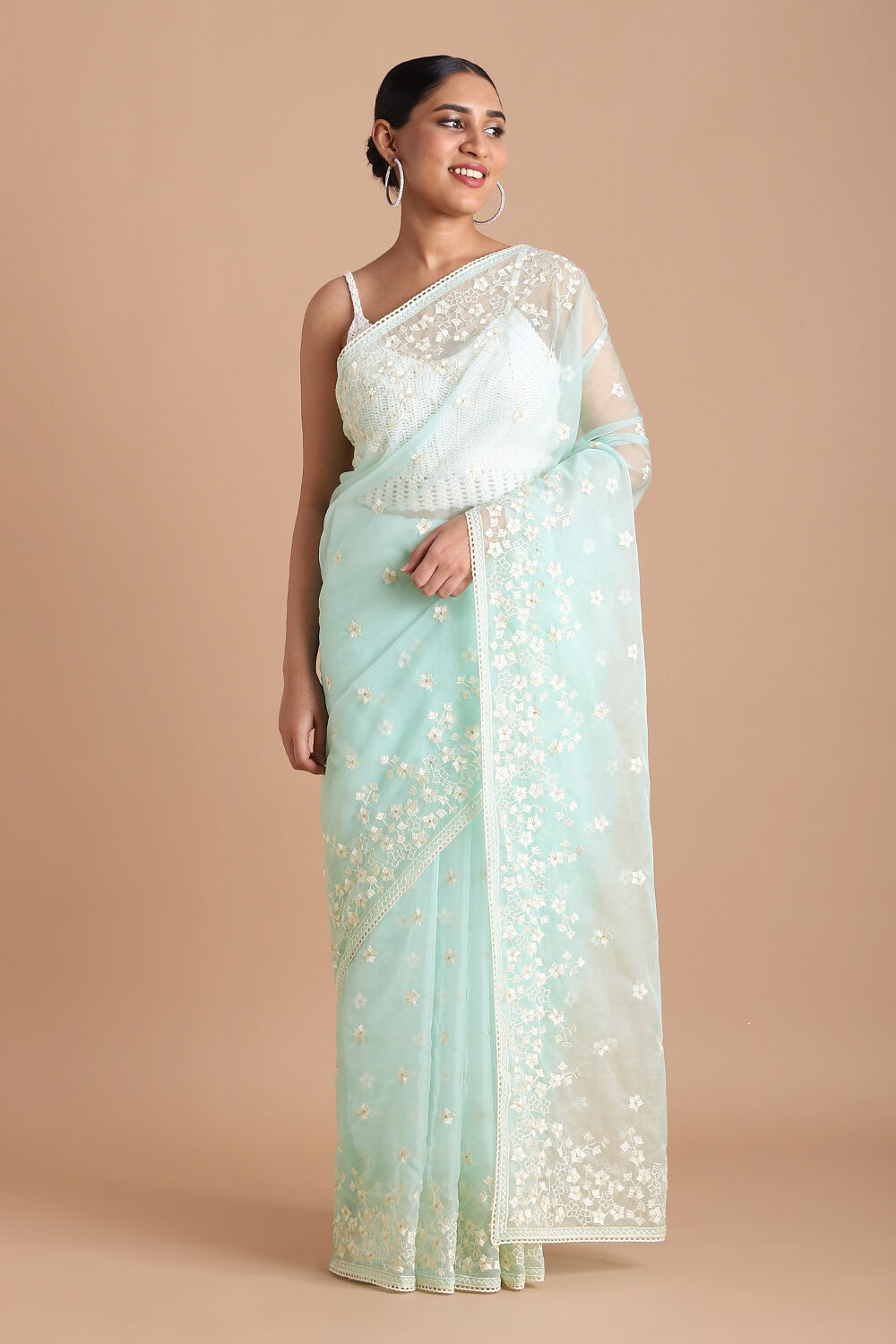 Light Pure Blue Embroidered Saree image number null