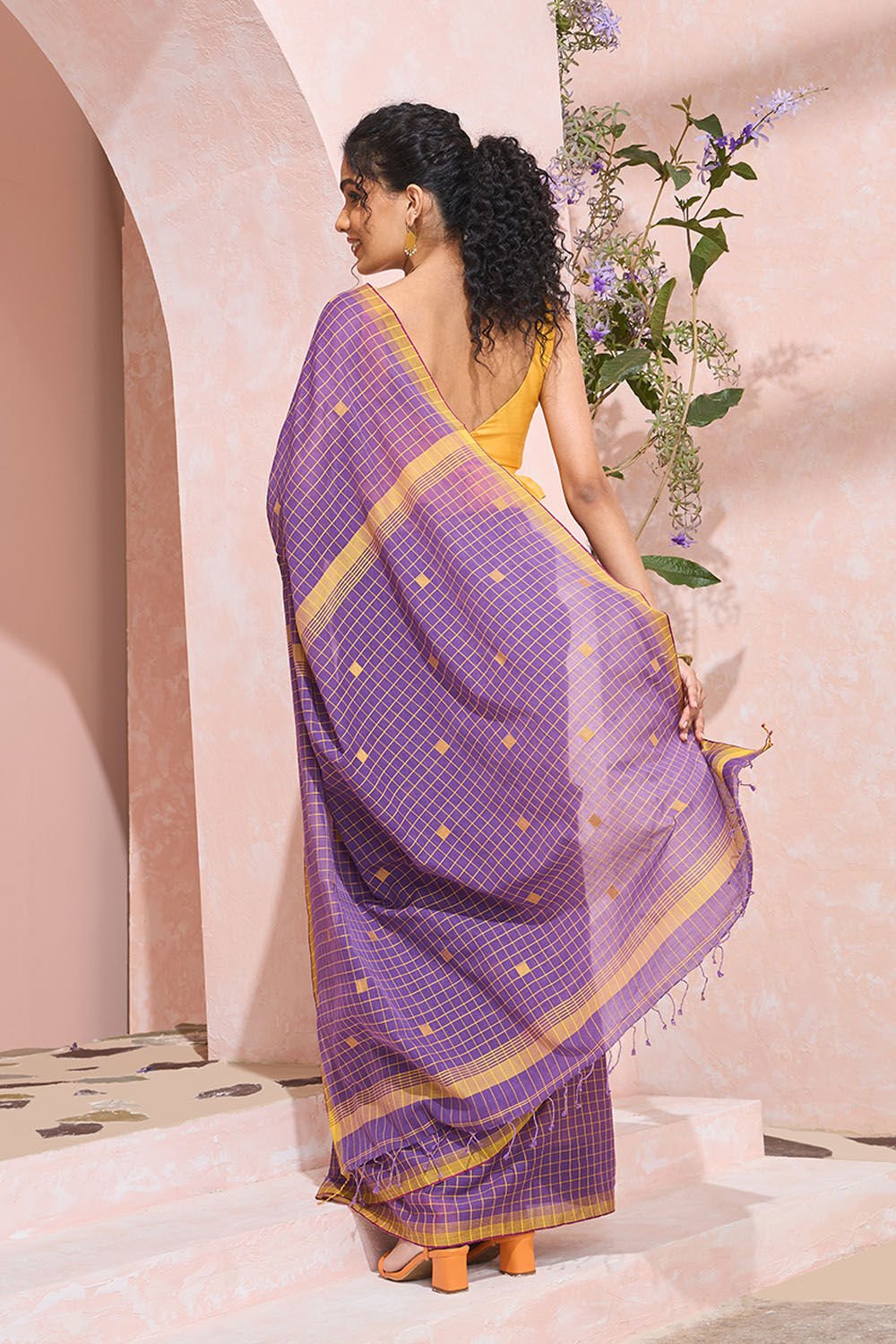 Dark Violet Bengal Pure Cotton Jamdani Saree image number null