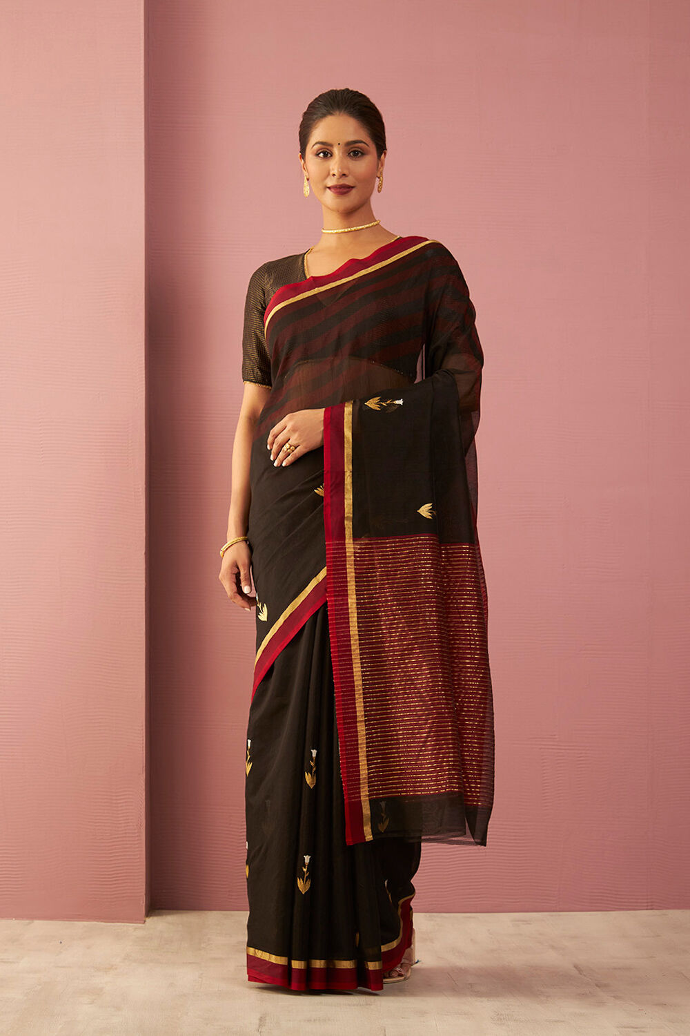 Black Woven Pure Silk Cotton Chanderi Saree image number null