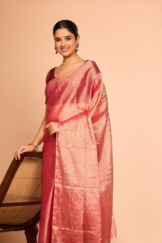 Light Red Pure Tissue Cotton Woven Saree image number